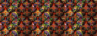 Raster Illustrasyon 'daki Çiçek Deseni' nin son moda çizimi. Düz Çiçek Elementleri Tasarımı. Kahverengi ve siyah renkli çiçekler. Renkli Yaz Teması çizim şablonu.