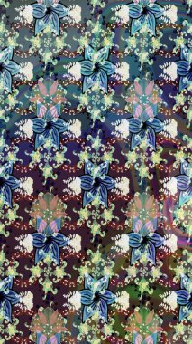 Raster illüstrasyonu. Yumuşak, mavi renkte bahar çiçekleri. Raster çiçek desenli ve çiçekli..