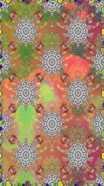 Düz Çiçek Elementleri Tasarımı. Gri ve kahverengi renkli çiçekler. Renkli Yaz Temalı Kusursuz Arkaplan. Raster illüstrasyonunda trendsiz çiçek deseni.