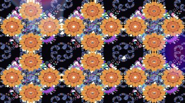 Siyah renklere karalamalar çizilmiş çiçek deseni. Raster illüstrasyonu.