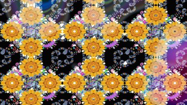 El çizimi çiçekli soyut çizim kalıbı. Sarı renkli çiçekler. Raster illüstrasyonu.