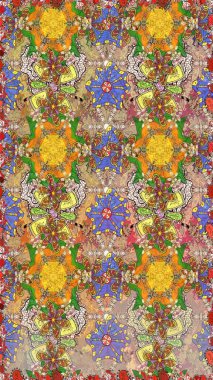 Güzel, pürüzsüz bir desen. Düz Çiçek Elementleri Tasarımı. Güzel kumaş deseni. Renkli Yaz Temalı Kusursuz Arkaplan. Yazdır. Raster çiçekli arka plan.