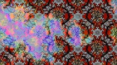 Şirin çiçekli eskiz deseni ve gri ve kahverengi renkli yapraklar, suluboya çiçek deseni, duvar kağıdı, kart ya da kumaş için fayanslı. Raster illüstrasyonu.