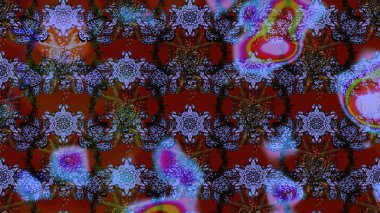 Raster illüstrasyonu. Tropik çiçek desenleri. Kırmızı ve kahverengi renkte çiçekler.