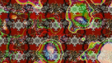 Raster deseni. Raster illüstrasyonu. Kibar, yaz çiçekleri kırmızı ve kahverengi renklerde. Küçük çiçekte sevimli çiçek deseni var..