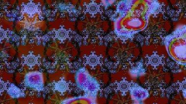 Raster illüstrasyonu. Tropik çiçek desenleri. Kırmızı ve kahverengi renkte çiçekler.