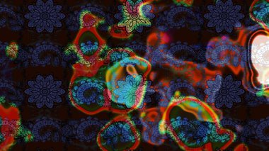 Raster Çiçek İllüstrasyonu güzel tekstil. Kahverengi ve gri renkte etnik çiçeklerle süslenmiş zarif bir eskiz..