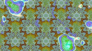 Çizim kalıbı. Hint süsü. Yeşil ve mavi renklerde. Renkli süs kenarı. Raster illüstrasyonu. Çiçek duvar kağıdı.