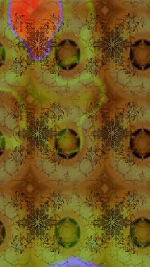 Soyut etnik raster çizim kalıbı. Arkaplan dokusu, duvar kağıdı, kahverengi ve yeşil renkli çiçek teması. Kabile sanatı boho baskısı, klasik çiçek arkaplanı.