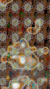 Raster illüstrasyonu. Çiçek desenli çizim. Raster illüstrasyonu. Gri ve kahverengi renkli çiçekler. Asya tekstil tarzında.