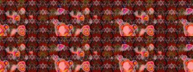 Kahverengi ve kırmızı renkte etnik çiçeklerle süslenmiş zarif bir eskiz şekli. Asya Tekstil 'inde Raster Çiçek İllüstrasyonu.