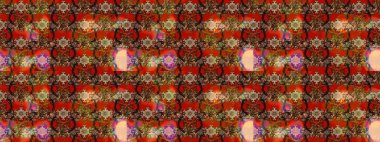 Suluboya elle çizilmiş çiçek desenli eskiz deseni. Parlak renkli fantezi çiçekleri, yapraklar, kahverengi ve kırmızı renkli tomurcuklar kahverengi ve kırmızı.