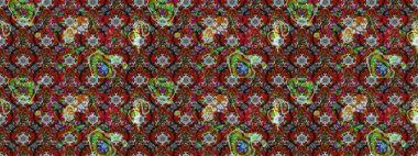 Çiçek desenli çizim. Raster illüstrasyonu. Asya tekstil tarzında. Kahverengi ve kırmızı renkte çiçekler. Raster illüstrasyonu.