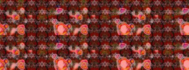 Kahverengi ve kırmızı renkte etnik çiçeklerle süslenmiş zarif bir eskiz şekli. Asya Tekstil 'inde Raster Çiçek İllüstrasyonu.