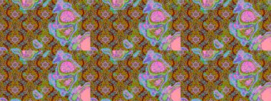 Kahverengi ve yeşil renklerde etnik çiçeklerle süslenmiş zarif bir eskiz şekli. Raster Çiçek İllüstrasyon Şirin Tekstil.