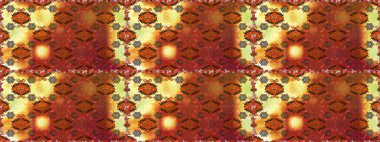 Raster illüstrasyonu. Moda baskısı, albüm, ambalaj kağıdı ve duvar kağıdı için zarif dekoratif süslemeler. Kahverengi ve turuncu renkli şirin çiçekler. Küçük çiçekli basit, pürüzsüz desen..