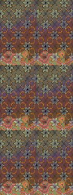 Kahverengi renkte çok kahverengi, zarif küçük çiçekler ve komik böcekler, raster desen, illüstrasyon.