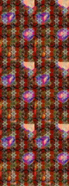 Çiçek desenli çizim. Kahverengi, kırmızı ve bej renkli çiçekler. Raster illüstrasyonu. Raster illüstrasyonu. Asya tekstil tarzında.