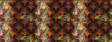 Raster illüstrasyonundaki çiçek desenli çizim. Kahverengi ve siyah renkte çiçekler.