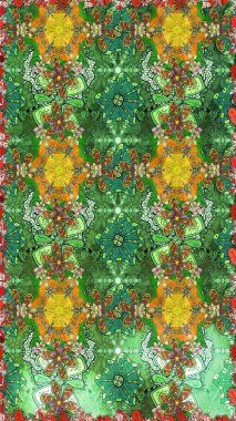 Raster illüstrasyonu. Suluboya tarzında yeşil renkte. Küçük çiçekli bahar deseni çiz.