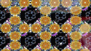 Siyah renklerde. Raster illüstrasyonu. Güzel kumaş deseni. Raster illüstrasyonunda çiçek deseni çizimi.