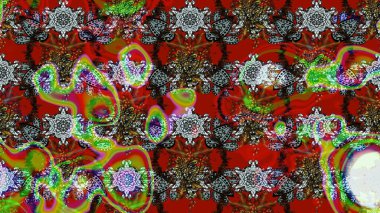 Raster illüstrasyonu. Kibar, bahar çiçekleri kırmızı ve kahverengi renklerde. Çiçek ve yapraklı karalama şeklinde Raster çiçek deseni.