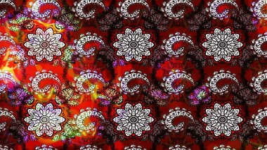 Düz Çiçek Elementleri Tasarımı. Kırmızı ve kahverengi renkte çiçekler. Renkli Bahar Teması eskiz kalıbı. Raster illüstrasyonunda çiçek deseni çizimi.