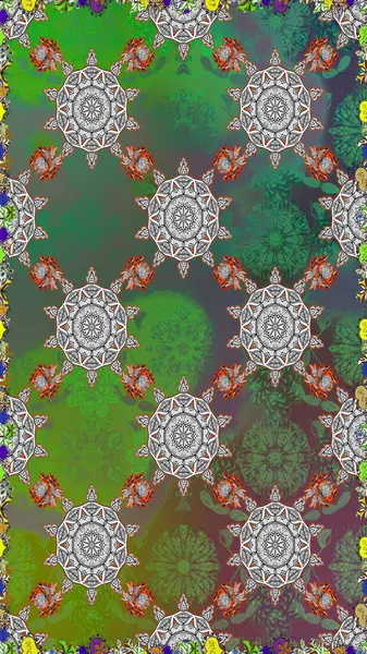 Etnik Mandala süsü. Raster Henna dövme stili. Tekstil, tebrik kartı, boyama kitabı, telefon kılıfı baskısı için kullanılabilir. Hint çiçekli desenli şal desenli..