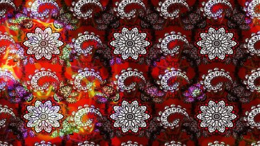 Düz Çiçek Elementleri Tasarımı. Kırmızı ve kahverengi renkte çiçekler. Renkli Bahar Teması eskiz kalıbı. Raster illüstrasyonunda çiçek deseni çizimi.