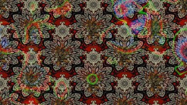 Düz Çiçek Elementleri Tasarımı. Asya tekstil tarzında. Renkli Bahar Teması eskiz kalıbı. Gri ve siyah renkli çiçekler. Çiçek desenli çizim. Raster illüstrasyonu.