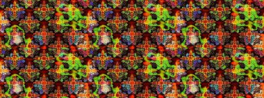 El çizimi. Çiçekli, yapraklı, çiçek desenli eskiz. Raster illüstrasyonu.