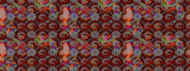 Raster illüstrasyonundaki çiçek desenli çizim. Kahverengi ve kırmızı renkte çiçekler.