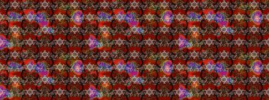 Soyut etnik raster çizim kalıbı. Kabile sanatı boho baskısı, klasik çiçek arkaplanı. Arkaplan dokusu, duvar kağıdı, kahverengi ve kırmızı renkli çiçek teması.