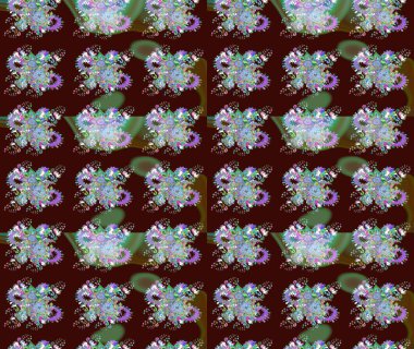 Klasik taslak çizimi. Raster çiçek izi. Raster Yumuşak kumaş deseni. Çiçeksel kahverengi ve yeşil pürüzsüz desen.