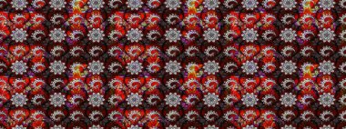 Siyah ve kırmızı renkte güzel çiçekler, suluboya desenli, duvar kağıdı, kart ya da kumaş için fayanslı eskizler. Raster..