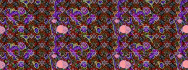 Çiçekli karalama şeklinde Raster çiçek deseni. Kahverengi ve kırmızı renklerde bahar çiçekleri. Raster illüstrasyonu.