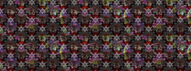 Raster Illustrasyon 'daki Çiçek Deseni' nin son moda çizimi. Güzel kumaş deseni. Renkli Yaz Temalı eskiz kalıbı. Düz Çiçek Elementleri Tasarımı.