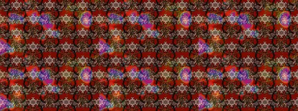 Soyut etnik raster çizim kalıbı. Kabile sanatı boho baskısı, klasik çiçek arkaplanı. Arkaplan dokusu, duvar kağıdı, kahverengi ve kırmızı renkli çiçek teması.