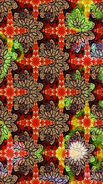 Renkli Bahar Teması eskiz kalıbı. Raster illüstrasyonundaki çiçek desenli çizim. Süslü kumaş deseni. Düz Çiçek Elementleri Tasarımı.