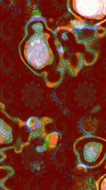 Kırmızı ve kahverengi renkte etnik çiçeklerle süslenmiş zarif bir eskiz şekli. Raster Çiçek İllüstrasyonu güzel tekstil..