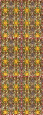 Raster illüstrasyonu. Eski moda arka plan. Güzel, parlak, pürüzsüz kumaş, tuval. Kıvırcık, parlak örgü. Çiçek çelengi. Desen, çizim, çiçek sınırı..