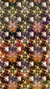 Chichi 'nin kumaş kalıbını çiz. Çiçek deseni. Düz Çiçek Elementleri Tasarımı. Raster illüstrasyonu. Renkli Bahar Teması çizim şablonu.