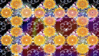 Şirin çiçekler. Çizgi çizimi kalıbı. Raster Moda kumaş deseni.