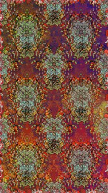 Düz Çiçek Elementleri Tasarımı. Renkli Bahar Temalı Kusursuz Arkaplan. Sevimli çiçek raster deseni. Kahverengi ve kırmızı renkte çiçekler.