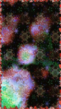 Renkli Bahar Temalı Kusursuz Arkaplan. Sevimli çiçek raster deseni. Siyah ve kahverengi renkte çiçekler. Düz Çiçek Elementleri Tasarımı.