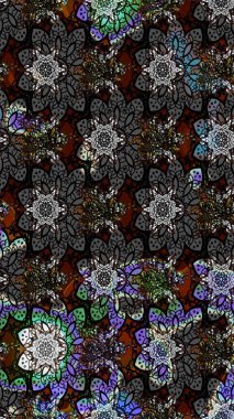 Tropik çiçek desenleri. Raster illüstrasyonu. Siyah ve gri renkte çiçekler.