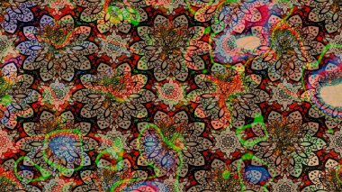 Eski moda arka plan. Güzel, parlak, pürüzsüz kumaş, tuval. Desen, çizim, çiçek sınırı. Çiçek çelengi. Raster illüstrasyonu. Kıvırcık, parlak örgü.