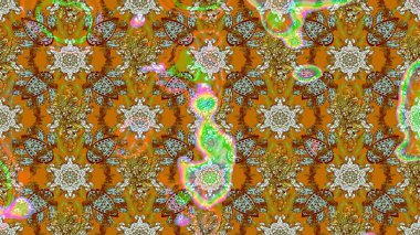 Modern stil dokusu. Çiçek desenli raster, kahverengi ve turuncu çizgi grafik desenli soyut raster arkaplan.