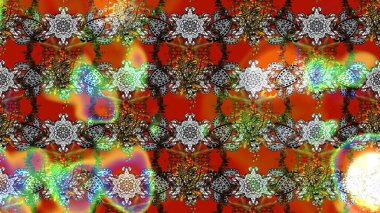 Çiçek desenli çizim. Gri ve kahverengi renkli Asya tekstili. Raster illüstrasyonu.