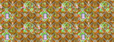 Çiçekli karalama şeklinde Raster çiçek deseni. Kahverengi ve turuncu renklerde bahar çiçekleri. Raster illüstrasyonu.